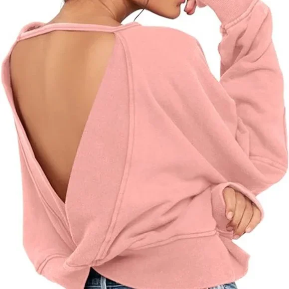 Womens Open Back Sweatshirts Long Sleeve Backless Shirts Crop Off Should | Color: Pink | Size: 10 | Pm-95682902's Closet Womens Open Back Sweatshirts Long Sleeve Backless Shirts Crop Off Should | Color: Pink | Size: 10 | Pm-95682902's Closet